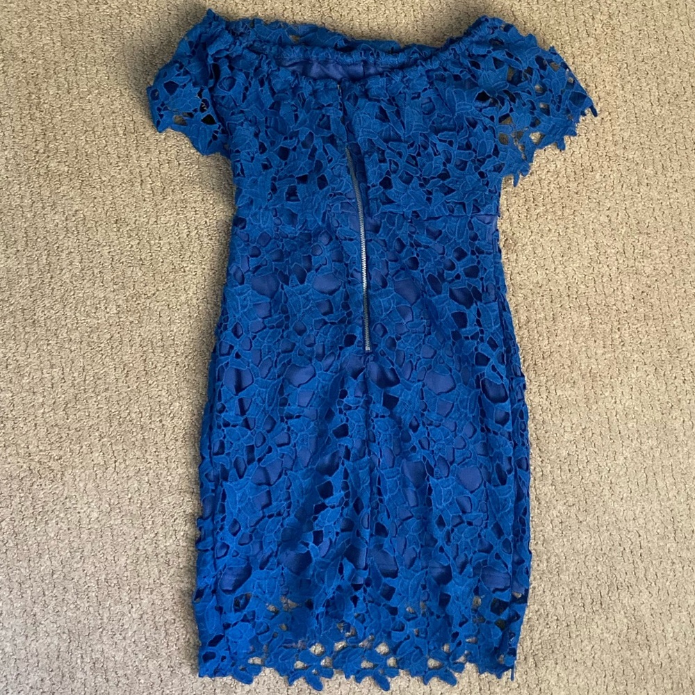 Lulu’s blue off the shoulder cocktail dress, small